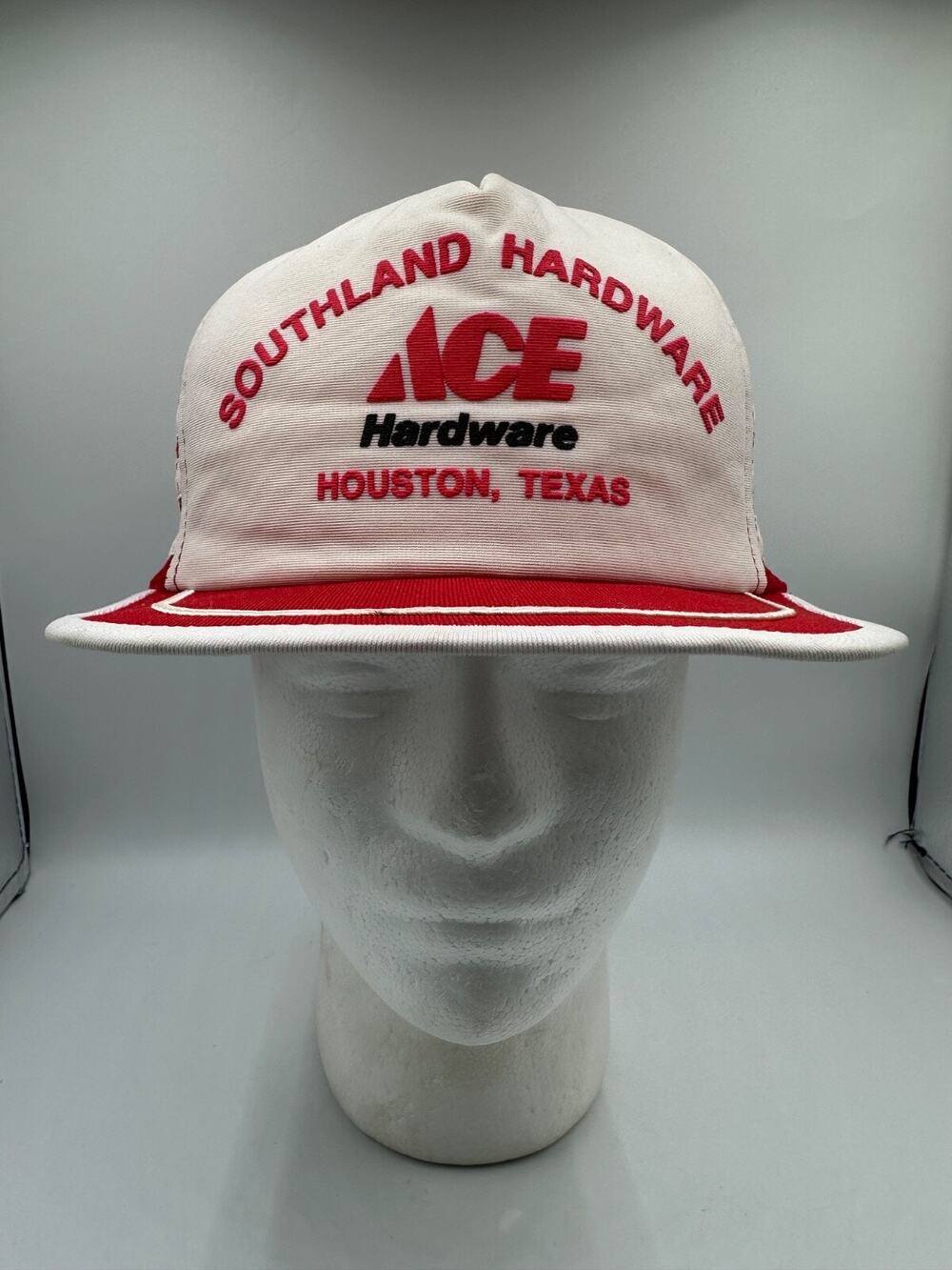 Vintage Ace Hardware Snapback Hat 3 Stripe Mesh Trucker Houston TX USA